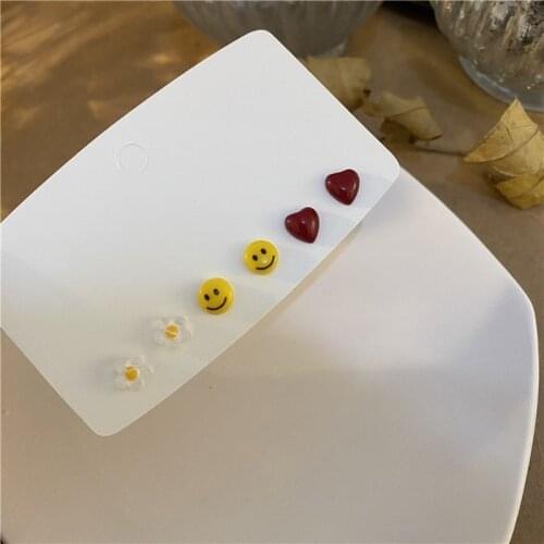 2021 NEW Cute Small Flower Smiley Love Cartoon Combination Kawaii Small Earring Set Female