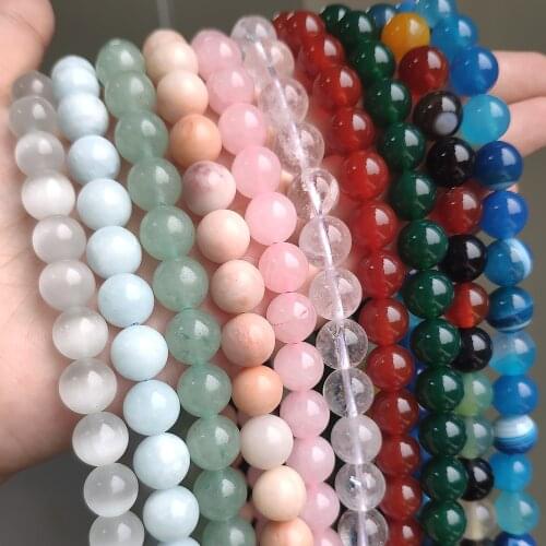 Natural Stones Jades Agates Crystal Round Loose Beads for Jewelry Making DIY Bracelet Accessories 15'' 4/6/8/10mm