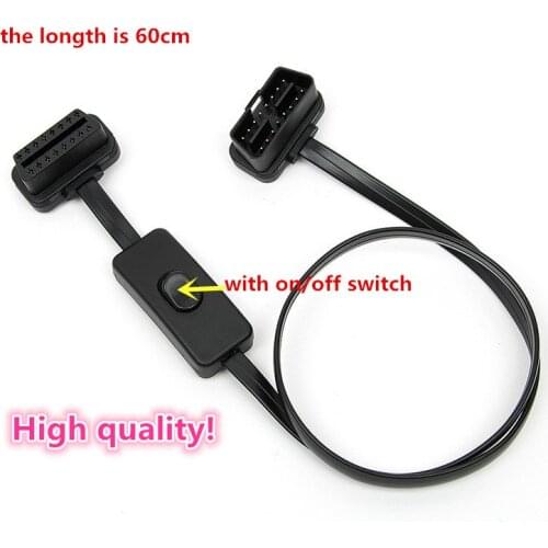 New arrival!60CM Flat Thin As Noodle Cable OBD OBD2 OBDII 16Pin Male to Female Diagnostic Tool, Extension Connector Cables