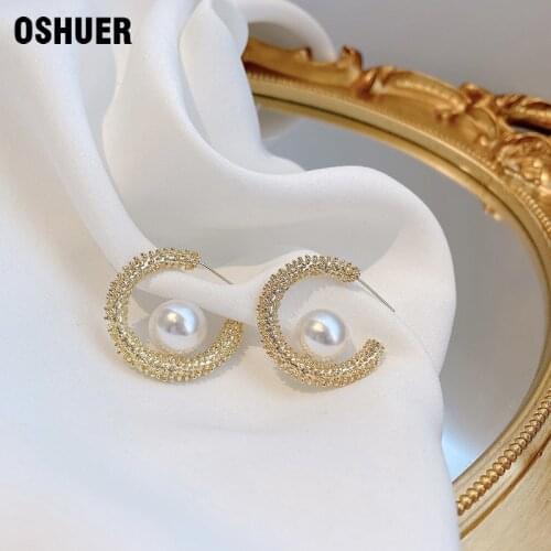 OSHUER Sweet C Shape Stud Earrings Delicate Gold Color Mini Ear Studs Trendy Ear Nails For Women Girls Jewelry Gift