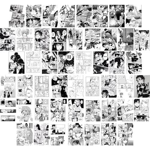 50Pcs Black and White Anime Manga Panel Aesthetic Picture for Wall Collage Print for Boys Wall Art Prints for Bedroom Decor