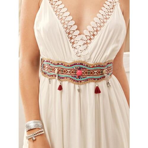 Bohemian Fashion Woman Belt Gypsy Stunning Boho Style Waistband Vocation Beach Vintage Beads Wax Rope Wide Handmade Waist belts