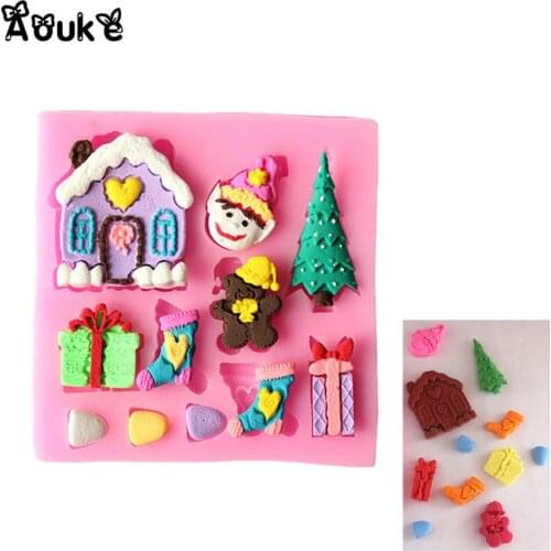 Christmas Tree House Shape Silicone Embossed Molds Chocolate Cake Mold Fondant Mould DIY Baking Decorating Tools Cookies Moulds