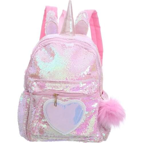 Girl Sequin Mermaid Backpack Children Large Zipper Unicorn Schoolbag Teenager Hologram Heart Love Backpack For School Travel Bag