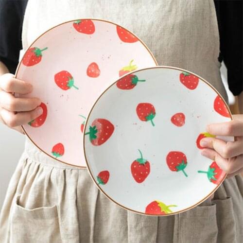 Cute Dishes Home ins Nets Strawberry Pink Plates Personality Creativity Western Style Steak Ceramic Dishes