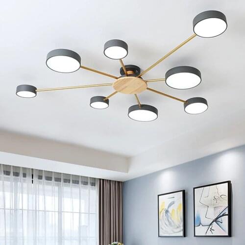 Nordic modern minimalist chandelier bedroom LED ceiling lamp living room personality macaron room wood plus iron lighting ZM1109