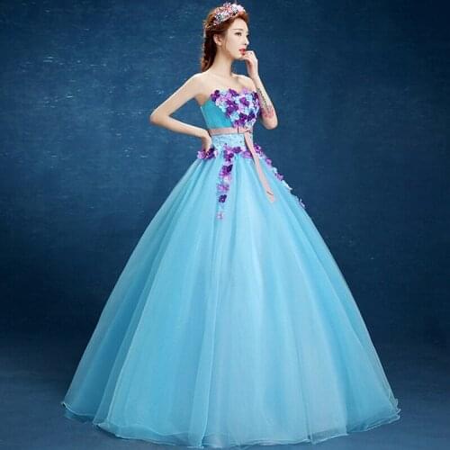 Light Blue Quinceanera Dresses Body With Flower Girls Puffy Dresses For Prom Vestido De Festa De 15 Years Old Dress Robe De Bal