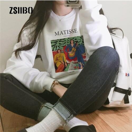 Matisse Art Winter Casual Cartoon Print Large Size letter Long Sleeve Tops Sweatshirt Women New Fun O-neck Harajuku Sweatshirt