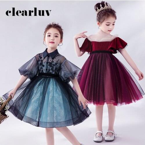 Kids Evening Dresses Elegant Bow Appliques Girls Princess Dress for Party B016 2020 O-Neck Half Sleeve Short Flower Girl Dresses