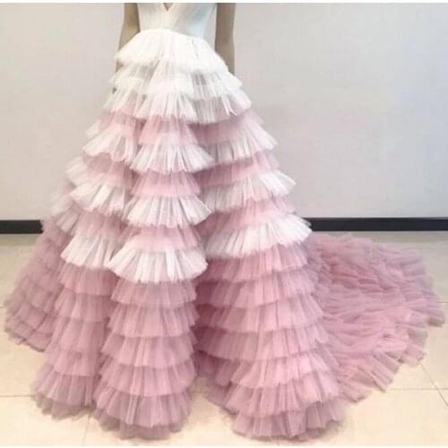 Gorgeous Tulle Skirt Female Long Maxi Customized jupe femme Multi Layers Tulle Skirts Pink Tutu Woman Skirt Tiered
