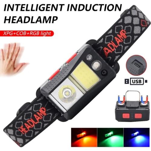 Waved Induction XPG+COB+RGB Headlights Outdoor Cycling Lights USB Rechargeable Night Running Lights LED Strong Headlamp