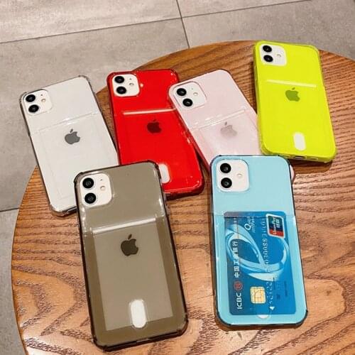 Candy Color ID Card Slot Phone Case For iPhone 11 12 Pro Max Mini X XR XS Max 7 8 Plus SE 2020 Clear Shockproof Soft TPU Cover