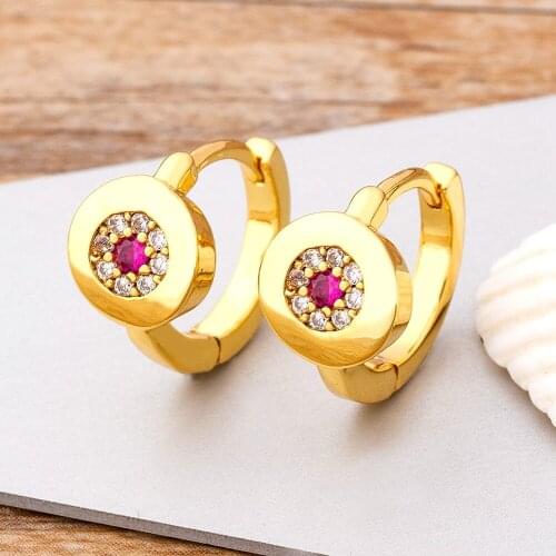 2021 New Fashion Design Korean Round Statement Stud Earrings For Women Girls Copper Zircon Geometric Gold Color Jewelry Gifts