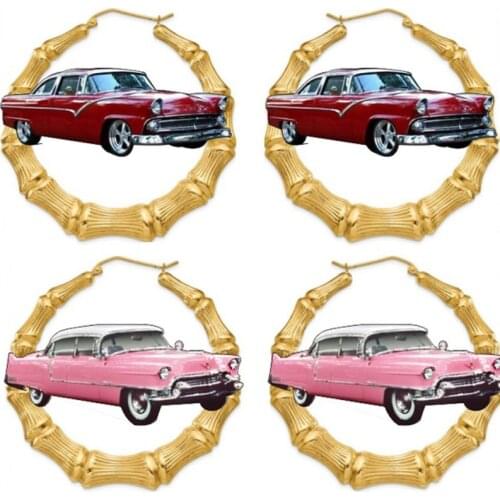 Exaggerated Cool Punk Big Hollow Out Bamboo Circle Acrylic Earrings for Women Red Pink Old Car Dangle Earrings Fashion Brincos