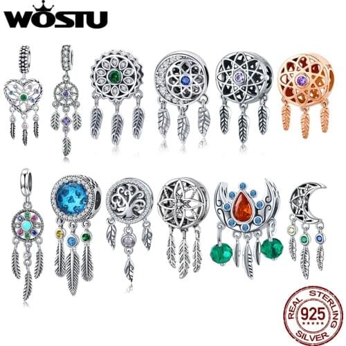 WOSTU Authentic 925 Sterling Silver Dream Catcher Charms Pendant Fit Bracelets Women Party Fashion DIY Jewelry Gift Making