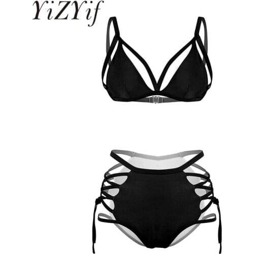 Womens Sexy Bikini Set Swimsuit Swimwear Set Padded Push Up Bra Top with High Waist Lace Up Bikini Bottoms Swimsuit Bikinis 2020