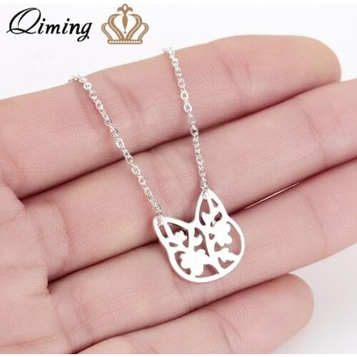 QIMING Gold Animal Kitty Cat Necklace Baby Cats Lover Gift Pendant Chain Cute Necklace Stainless Steel Jewelry Gift