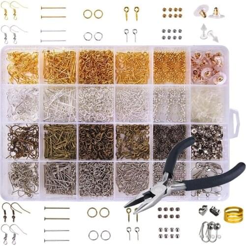1 Box Jewelry Making Kit Earring Hooks Jump Rings Screw Eye Pins Earring Repair Kits Crimp Beads Earring Backs Nose Pliers