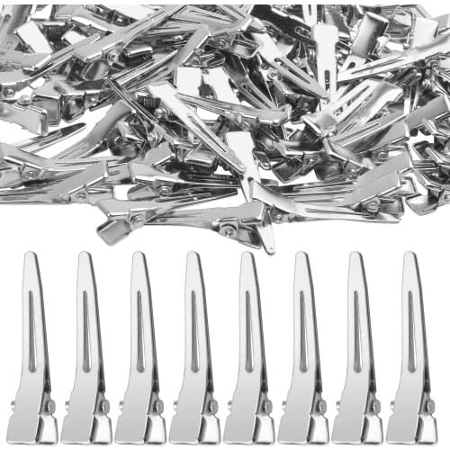 100pcs Silver Single Prong Clips Duckbill Clips Setting Section Hair Pins for Hair Extensions Styling Crafting