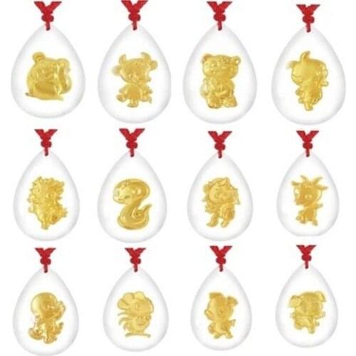 24K Yellow Gold &Crystal Pendant Man Womans Lucky Chinese Cartoon Zodiac Crystal 30*20mm Fine Pendant
