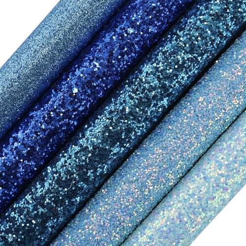 30x134cm Roll Light Sky Blue Plain Dyed Chunky Fine Glitter Fabric Faux Synthetic Leather For Bows Earring Decoration DT010
