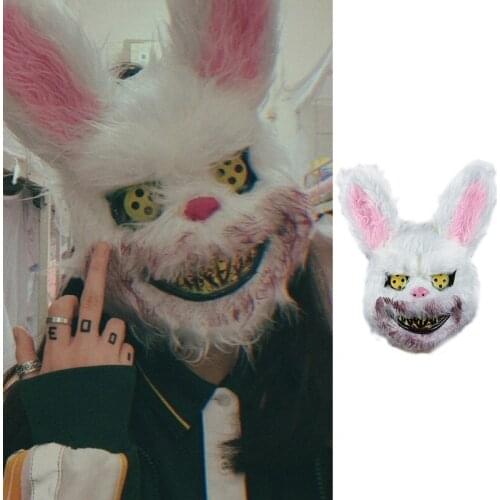 3XUA Scary Halloween Mask Bloody Plush Bear Bunny Mask Cosplay Costumes Props Masked Ball Party Gifts for Adults Kids