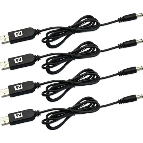 4PCS USB DC 5V to DC 9V Step Up Converter Cable with DC Jack 5.5 x 2.1mm,USB Boost Cable