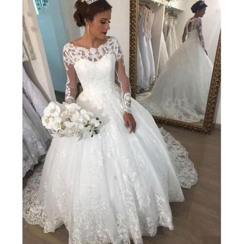 Princess Ball Gown Wedding Dresses Long Sleeve Appliques Lace Hollow Corset Back Bridal Gowns Vintage Vestido De Noiva 2022
