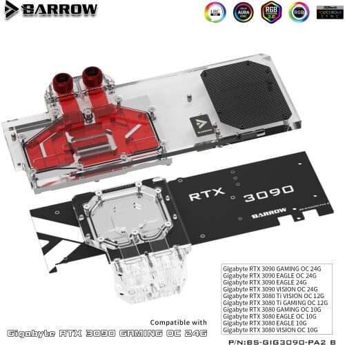 Barrow Double Cooling water block use for GIGABYTE RTX 3080/3090 GAMING/EAGLE/VISION OC GPU card With backplane 5V A-RGB,GIG3090