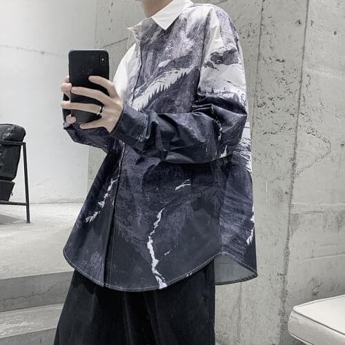 Printed Long Sleeve Military Style White Mens Fashion Cotton Hawaiian Shirt Clothing Social Camisa Masculina Streetwear Shirts