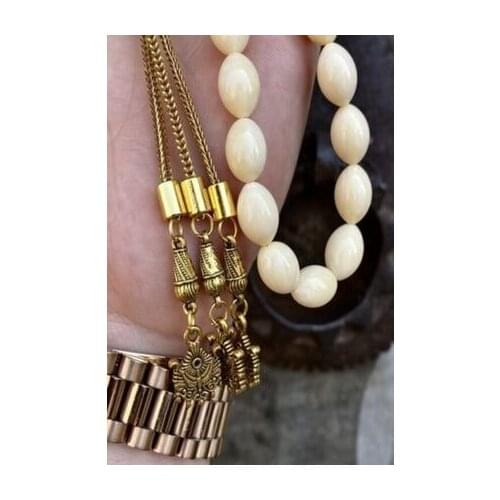 KREKİP white Ottoman Design Tasseled Beirut Drop Amber Rosary Stone