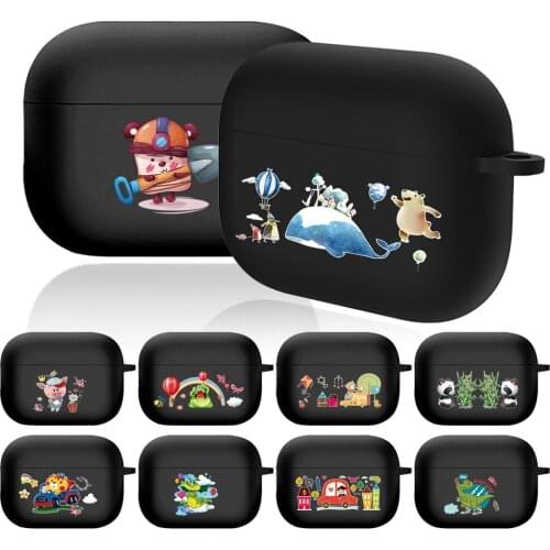 AirPods Case for Apple AirPods Pro A2084 A2083 Cute Cartoon Printing Matte Black Silicone Cover Charging Box Headphone Case