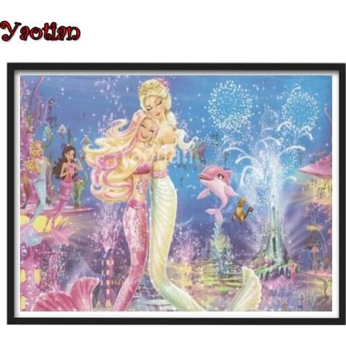 DIY Diamond Painting Cartoon Mermaid Princess Diamond Embroidery 5d Mosaic Diamond Cross Stitch Tools Home Decoracion Kids Gift