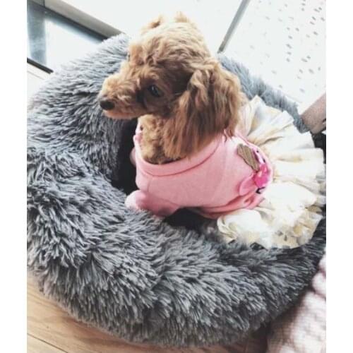 Long Plush Fluffy Dog Bed Pet Kennel Round Fleece Lounger Cat Sleeping Bag Winter Warm Sofa Basket for Small Large Dog Supplies