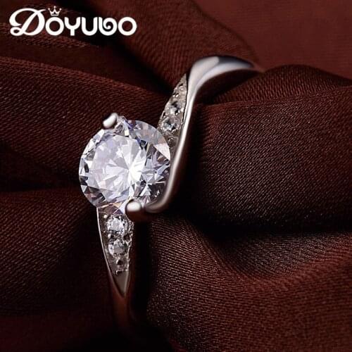 DOYUBO Womens 925 Sterling Silver Rings With 5MM White CZ Classical Round Cubic Zircon Solid Silver Lady Rings Jewelry VB042