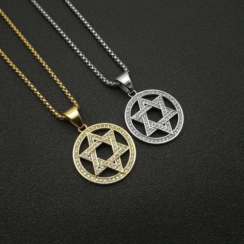 Hip Hop Star of David Pendant Necklace With Chain Gold Color Iced Out Hexagram Necklace Israel Mens Jewelry Dropshipping
