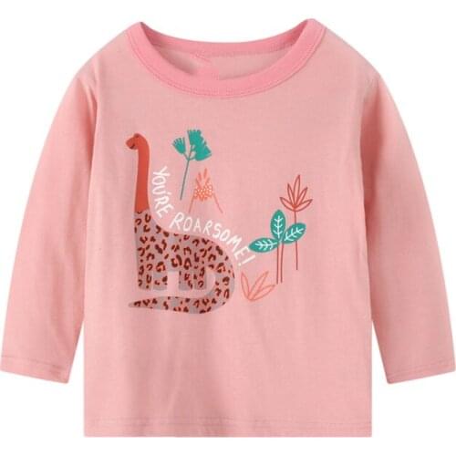 27kids Fashin Girls Spring Autumn Cotton Toddler Baby Dinosaur Pattern Tops Long Sleeve T-Shirt Casual Clothing 2-7Years