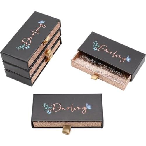 Custom Eyelash Packaging with Logo Wholesale Natural 3D Mink Lashes 20MM Eyelashes Black Rose Glitter Drawer Eyelash Case