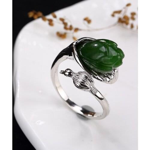 Deer silver S925 pure silver antique mosaic and Tian Bi LAN orchid flower magpie lady open silver ring ring wholesale