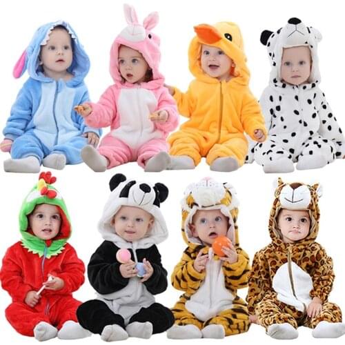 Baby Cartoon Romper Newborn Hooded Inflant Clothing Boy Girl Pajamas Animal Onesie Jumpsuit Panda Costume Flannel Baby Rompers
