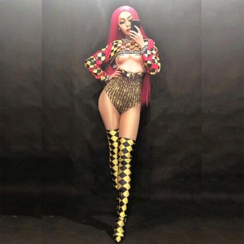 Women Sexy Jumpsuit Short Coat 3D Printing Party Nightclub Party Bodysuit Stage Wear Singer Dancer Costumes Fashion Show 3pcs