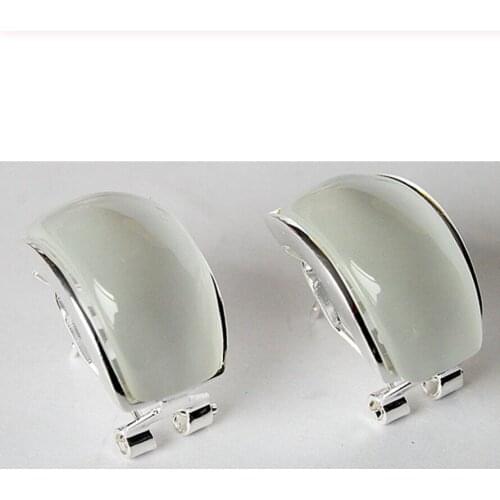 Hot Sell Ladys charm 925 Sterling Silver 13*20mm Natural Clear White Cat Eye Opals Earrings