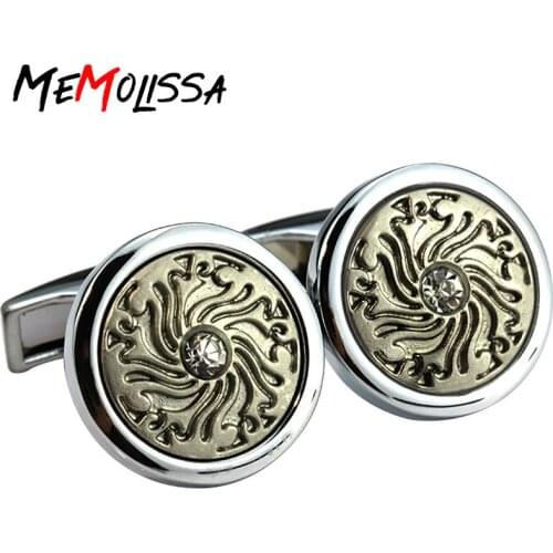 MeMolissa Laser Engraving Laser Metal Relief Retro Pattern Cufflinks high-quality Chinese Style Round Crystal shirt cuff link
