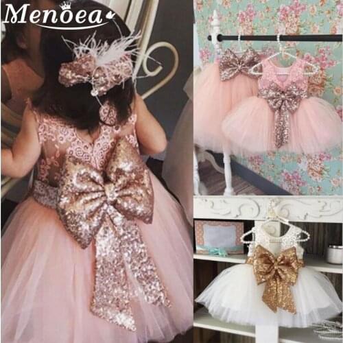 Menoea Chidren Princess Dress 2020 Summer Style Girls Bow Design Party Dresses Kids Ball Gown For Girl Mesh Wedding Dress