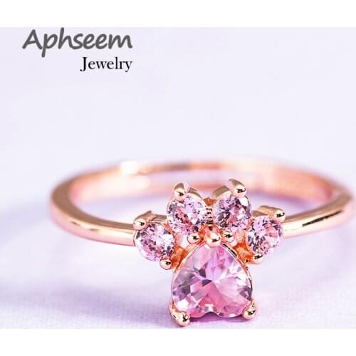 Cute Cartoon Cat Claw Opening Adjustable Rings Cat Feet Rose Gold Copper Wedding Ring for Women Zircon Finger Rings jewelry Gift