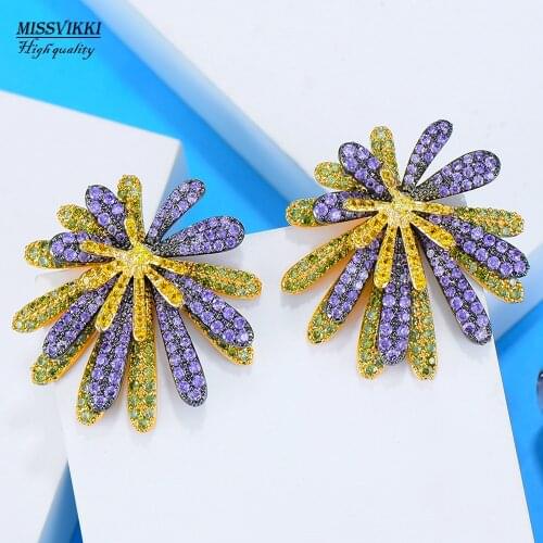Missvikki High Quality Luxury Big Firework Flower Shining Earrings for Women Bridal Wedding Party Show Earrings Jewelry Dubai