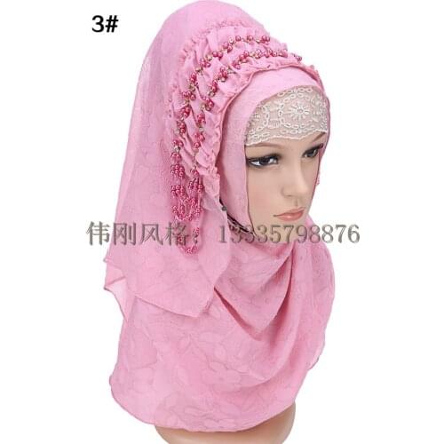 Fashion design high quality chiffon embroidery Turkish beading hijab istamic style headscarf muslim hijab for women 8 colors
