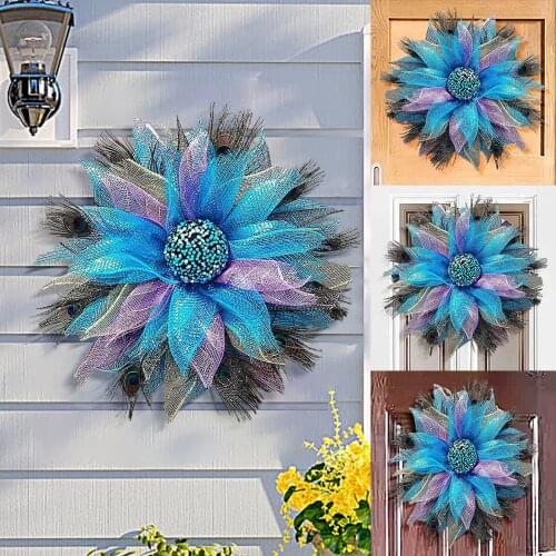 Wall Decor, Home Peacock Feathers Wreath Decorative Pendant Hanging Ornament for Wall Tree Window