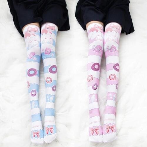 Donuts&Little Fairy Fox Super Cute Over-knee Stockings Velvet Women Girls Striped Stockings JK Uniform Easy Match