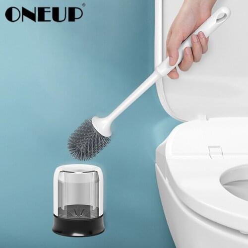 ONEUP Long Handle Bathroom Cleaning Brush Home Bathroom Deep Cleanerset With Holder Flexible Bristles Quick Drying Toilet Brush